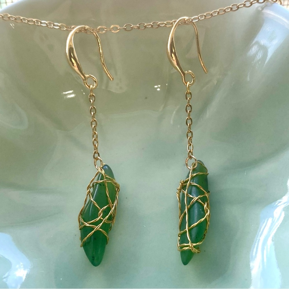 Green Jasper Dangle Earrings E22